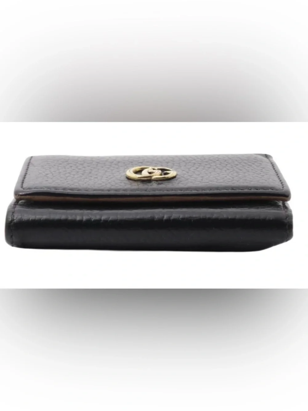 AUTHENTIC Gucci Black Pebbled Leather with Gold GG - Picture 3 of 6